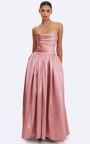 Miss Circle Willette Satin Strapless Gathered Maxi Dress