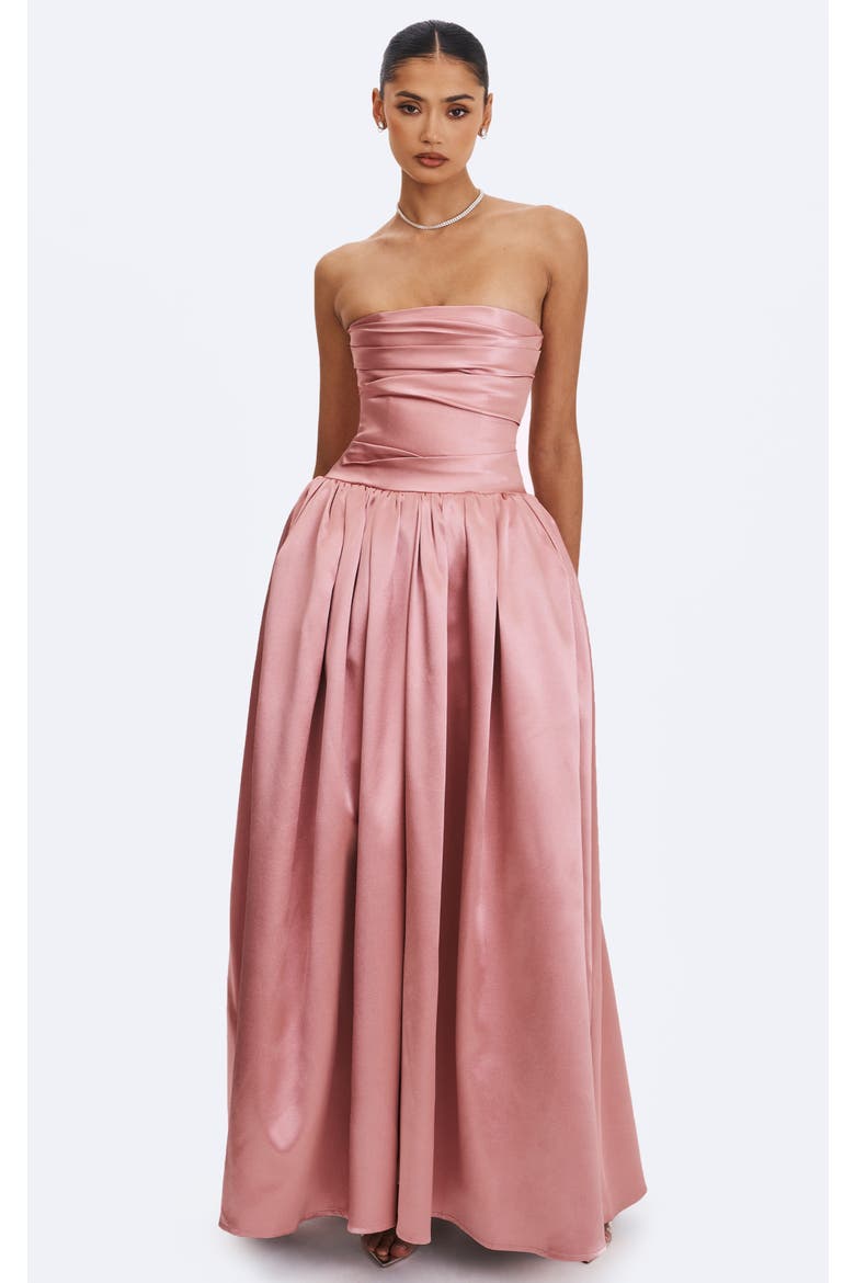 miss circle dress Women's Ada Gold Rhinestone Embellished Strapless Gown with Head Scarf backless design features an adjustable strap and back tie for a perfect fit Miss Circle Gillian Halter A-Line