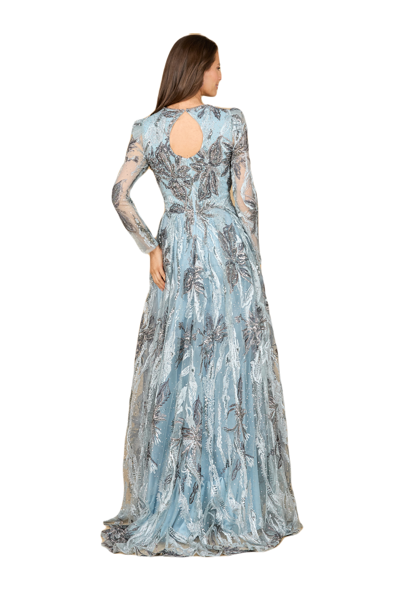 Long Sleeve V-Neck A-Line Gown, Alternate, color, Slate