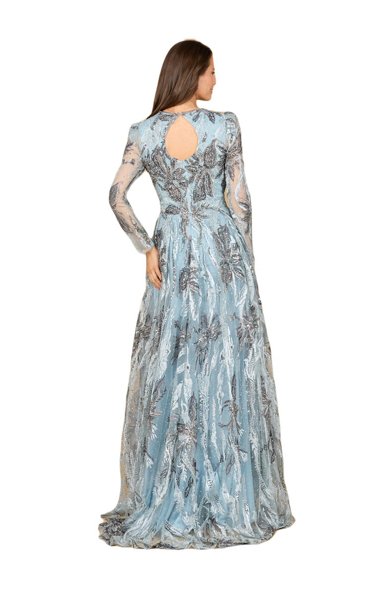 LARA New York Long Sleeve V-Neck A-Line Gown, Alternate, color, Slate