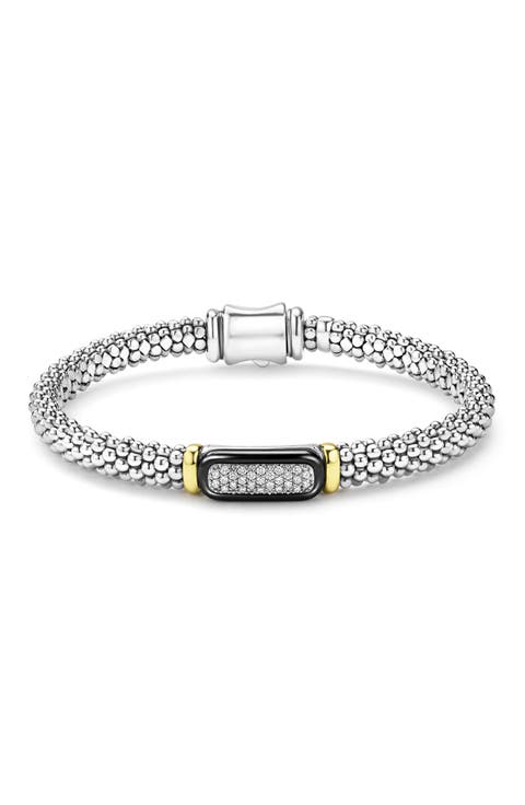Two-Tone Black Ceramic Diamond Caviar Bracelet