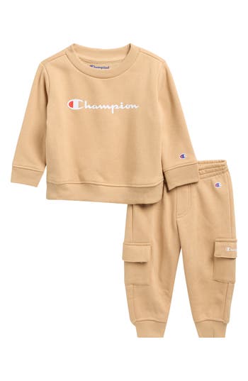 Champion Crew Sweater & Cargo Joggers Set In Brown