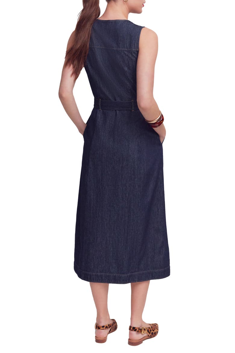 Belted Sleeveless Denim Midi Dress, Alternate, color, INDIGO