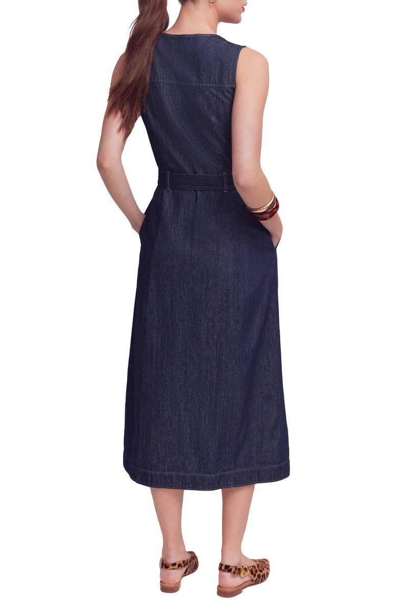 Boden Belted Sleeveless Denim Midi Dress, Alternate, color, Indigo