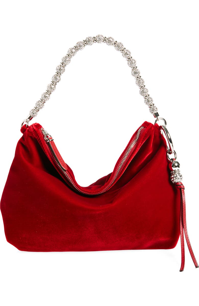Jimmy Choo Callie Velvet Handbag, Main, color, Ruby Red/ Silver