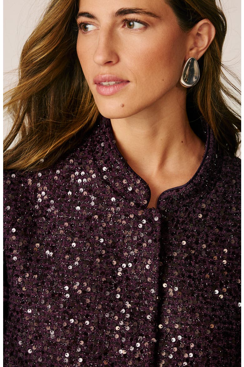 Sequin Bomber Jacket, Alternate, color, Aubergine