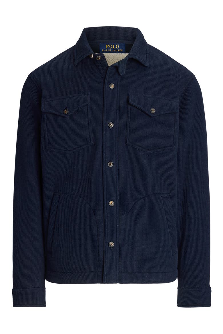 Waffle Stitch Shirt Jacket with Faux Shearling Lining, Alternate, color, AVIATOR NAVY