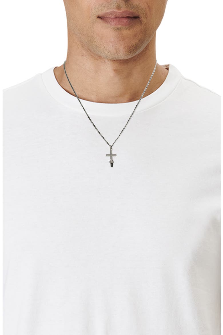 Men's Screw Cross Pendant Necklace, Alternate, color, RHODIUM