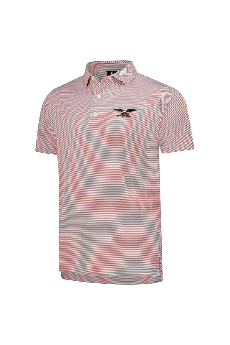 Men's FootJoy  Coral Genesis Invitational Emory Stripe Lisle ProDry Polo, Alternate, color, Coral