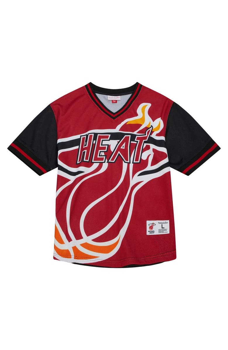 Mitchell & Ness Men's Mitchell & Ness Red Miami Heat Jumbotron 3.0 Mesh V-Neck T-Shirt, Alternate, color, Red