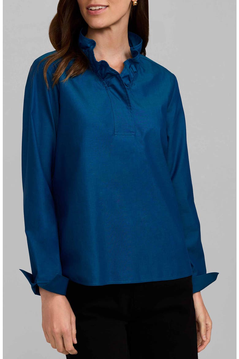Tammy Ruffled Cotton Popover, Main, color, TEAL GREEN