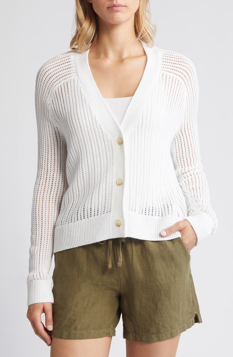 Caslon<sup>®</sup> Cotton Blend Pointelle Cardigan, Alternate, color, 