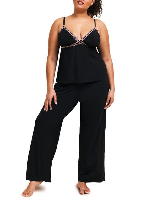 Adore Me Eloisa Tank Top & Pants Pajama Set In Black