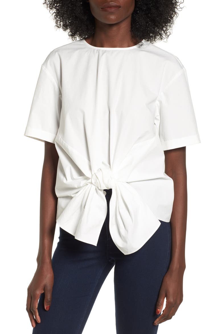 Tie Front Blouse, Main, color, WHITE