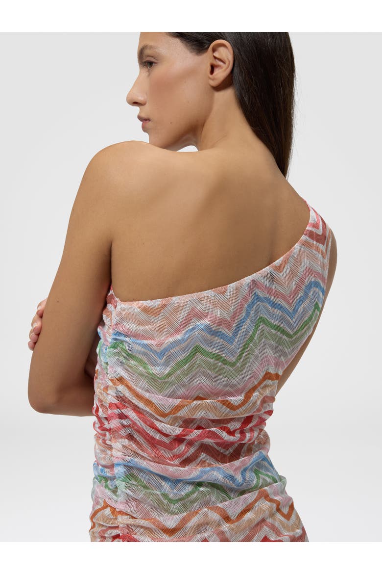 One-shoulder Short Cover-up With Zig Zag Print, Alternate, color, Pink