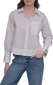 DKNY Long Sleeve Cropped Button Up Shirt
