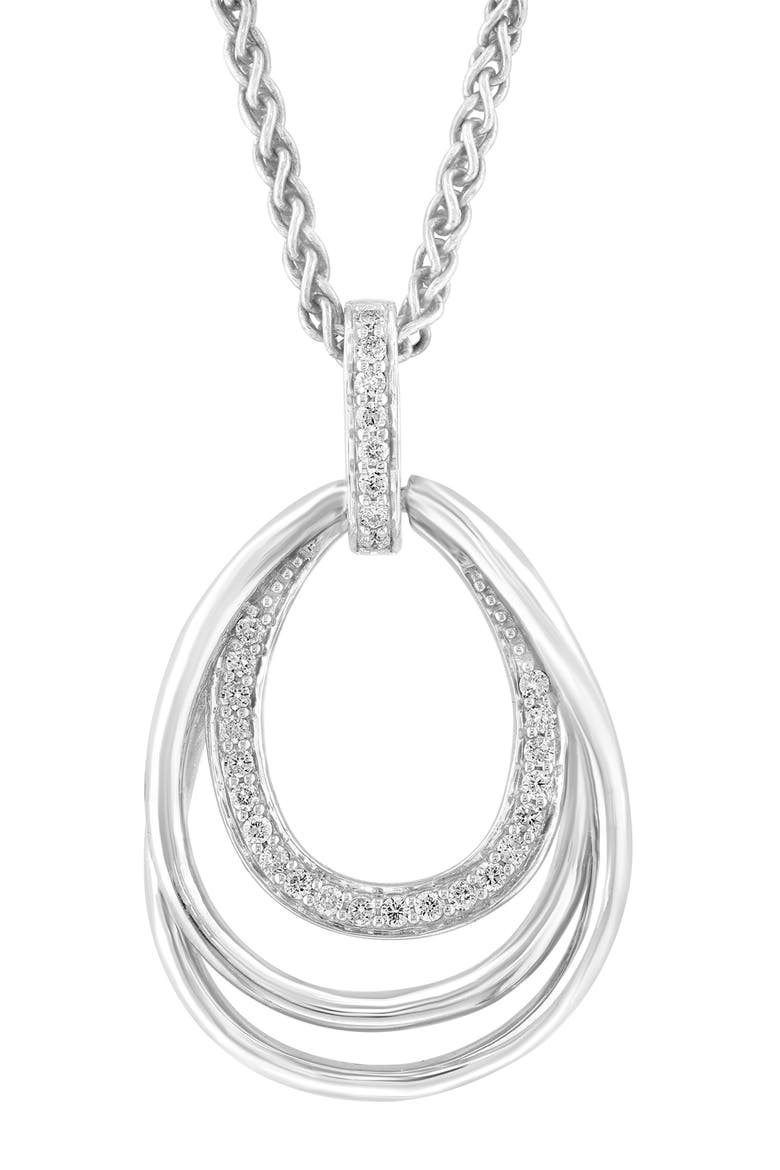 Sterling Silver Diamond Open Teardrop Pendant Necklace, Alternate, color, WHITE