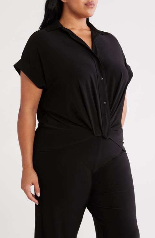 Anne Klein Womens Solid Twist Front Button Down Textured Crepe Knit Top Xxs P Xxl
