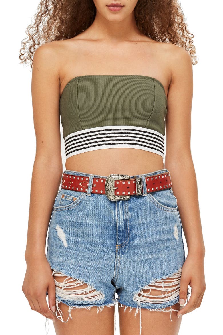 Stripe Elastic Bandeau Top, Main, color, OLIVE