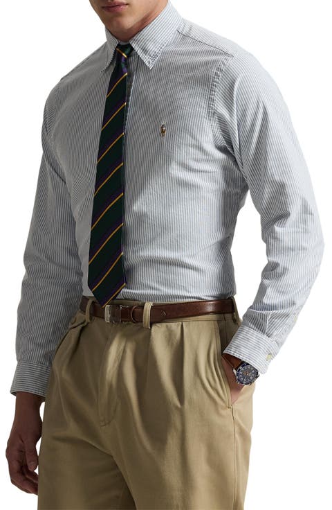 Classic Fit Stripe Cotton Button-Down Oxford Shirt