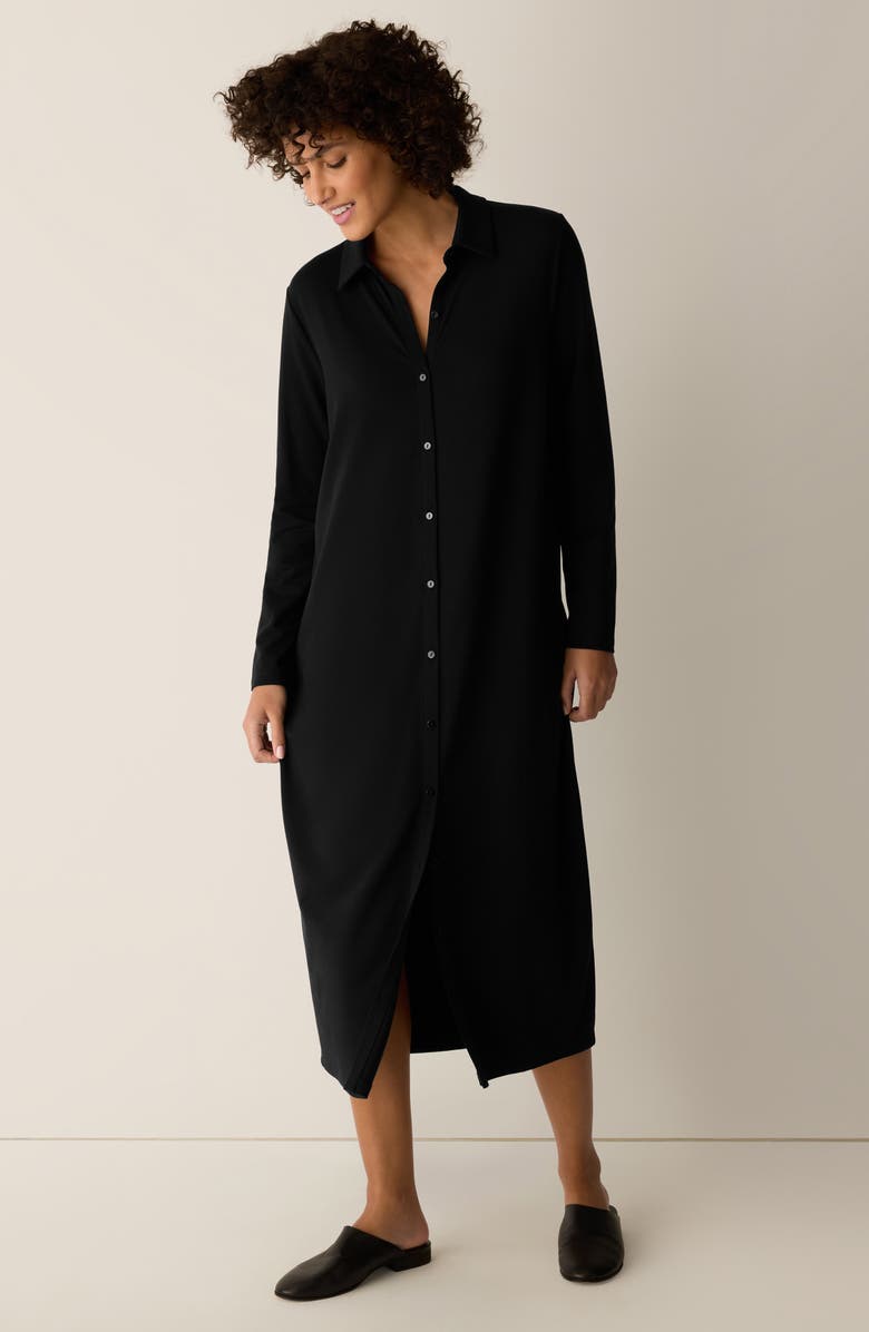 Eileen Fisher Long Sleeve Oval Jersey Shirtdress, Alternate, color, Black