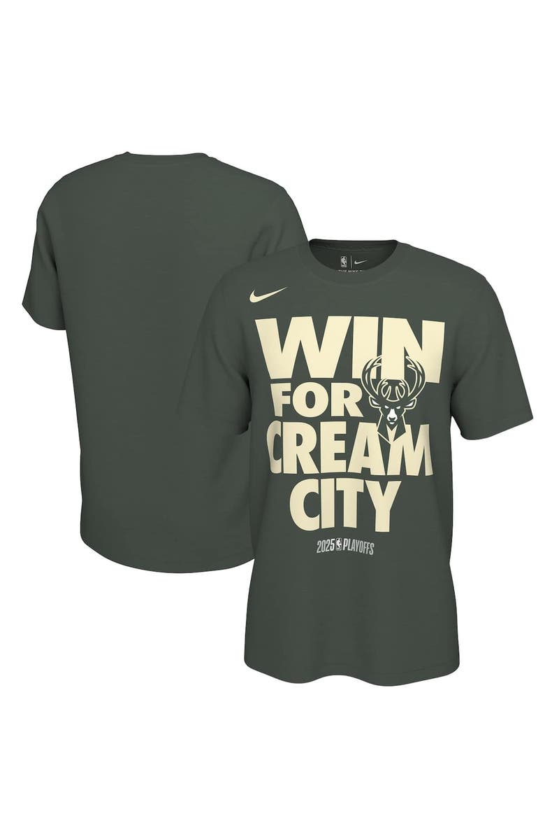 Nike Unisex Nike Hunter Green Milwaukee Bucks 2025 NBA Playoffs On-Court Mantra T-Shirt, Main, color, 
