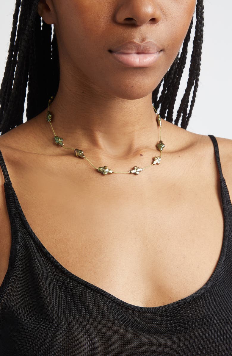 Isshi Desnuda Freshwater Pearl Station Necklace, Alternate, color, Algae