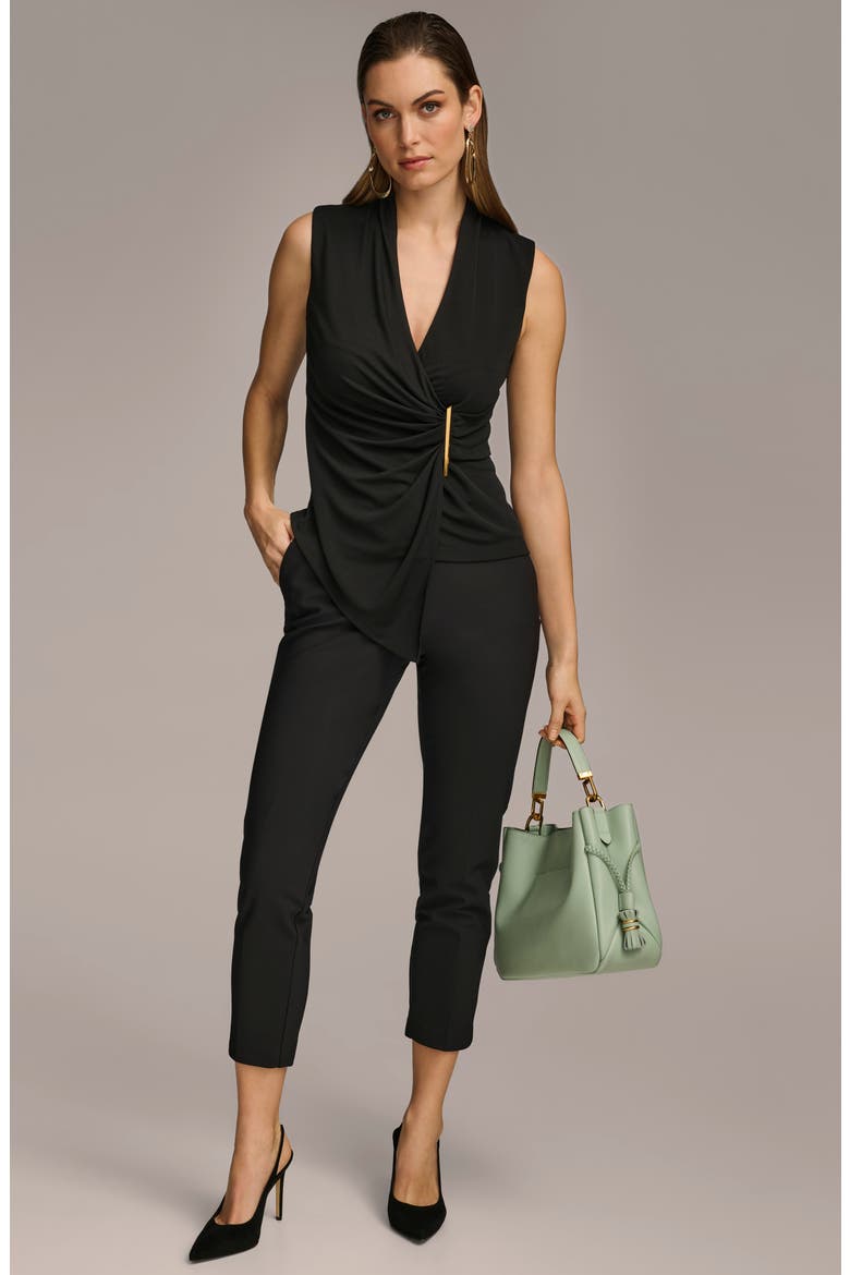 Wrap Front Sleeveless Top, Alternate, color, BLACK