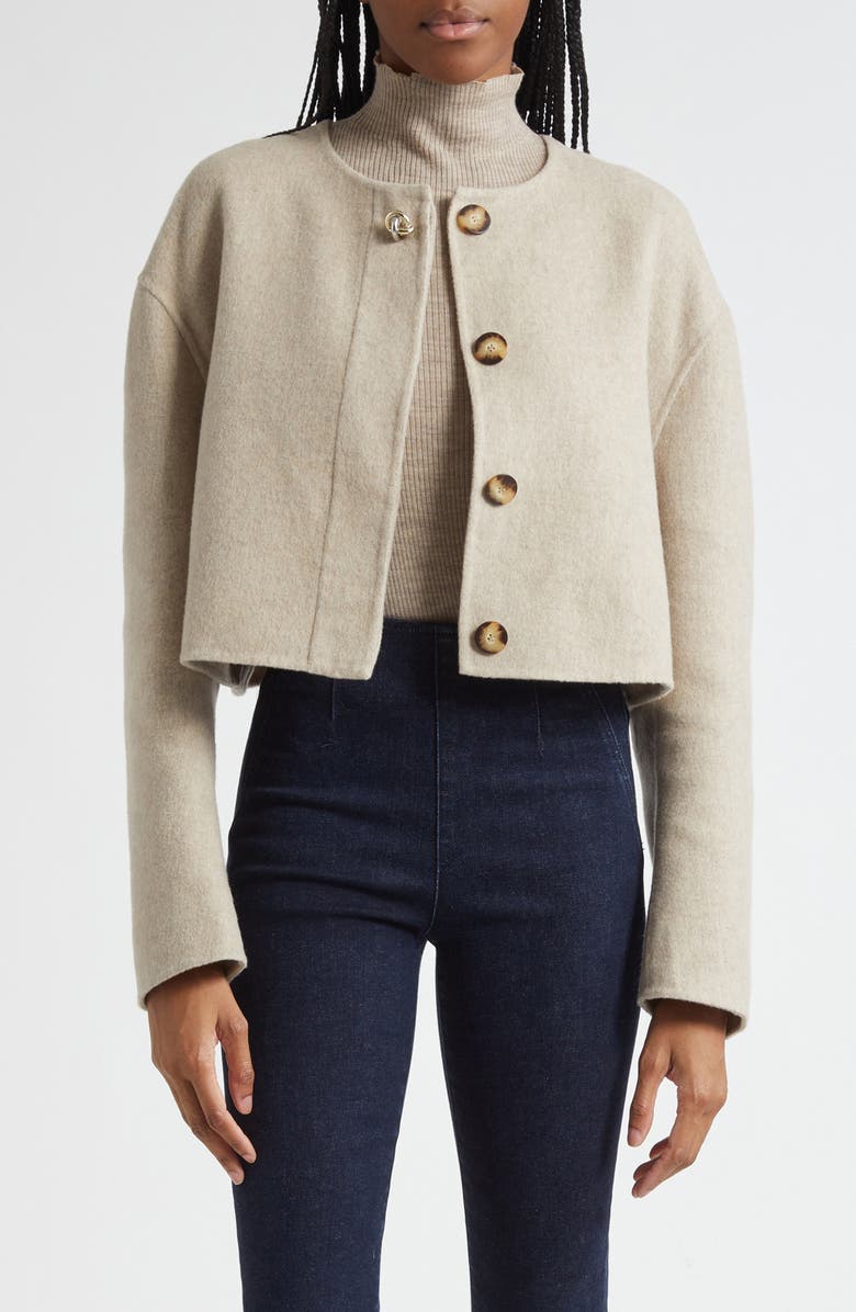 Veronica Beard Philips Crop Wool Blend Jacket, Main, color, Oatmeal Melange