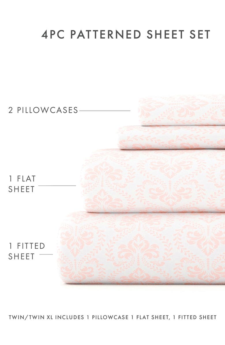 HOMESPUN HOME SPUN Premium Ultra Soft Classic in Pink Pattern 4-Piece Bed Sheets Set, Alternate, color, Pink