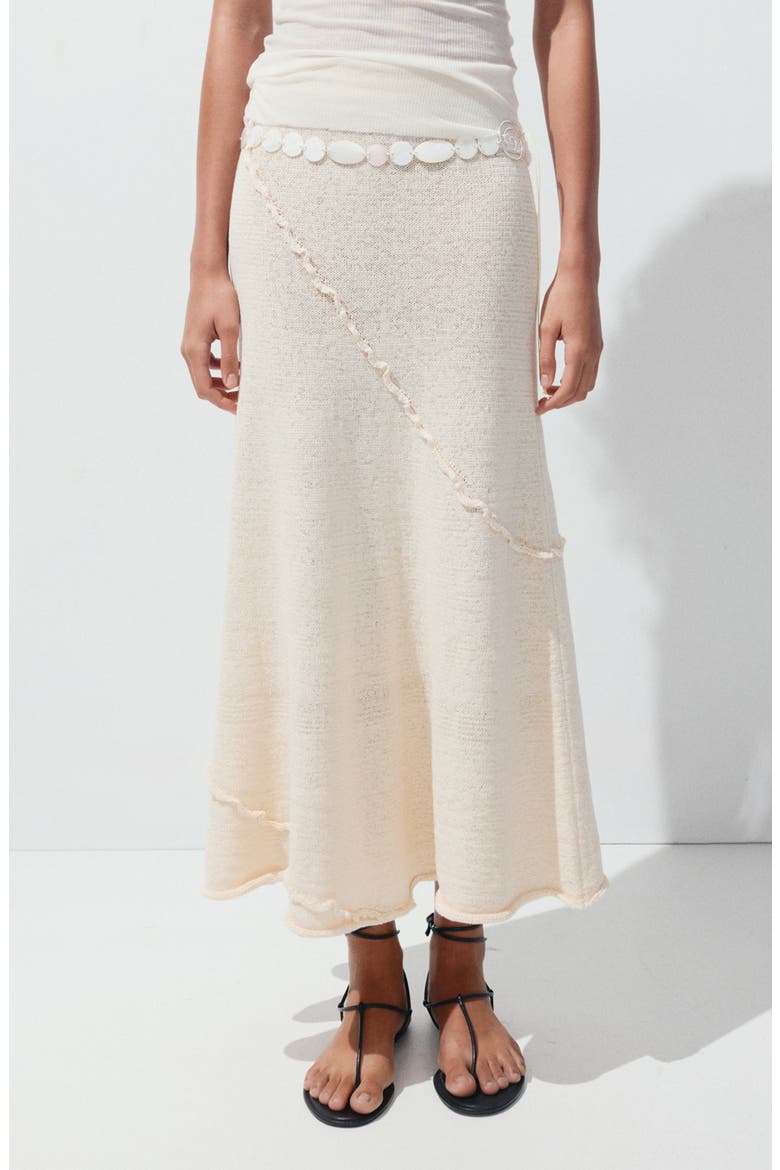 Wavy Trim Pull-On Midi Skirt, Main, color, SAND