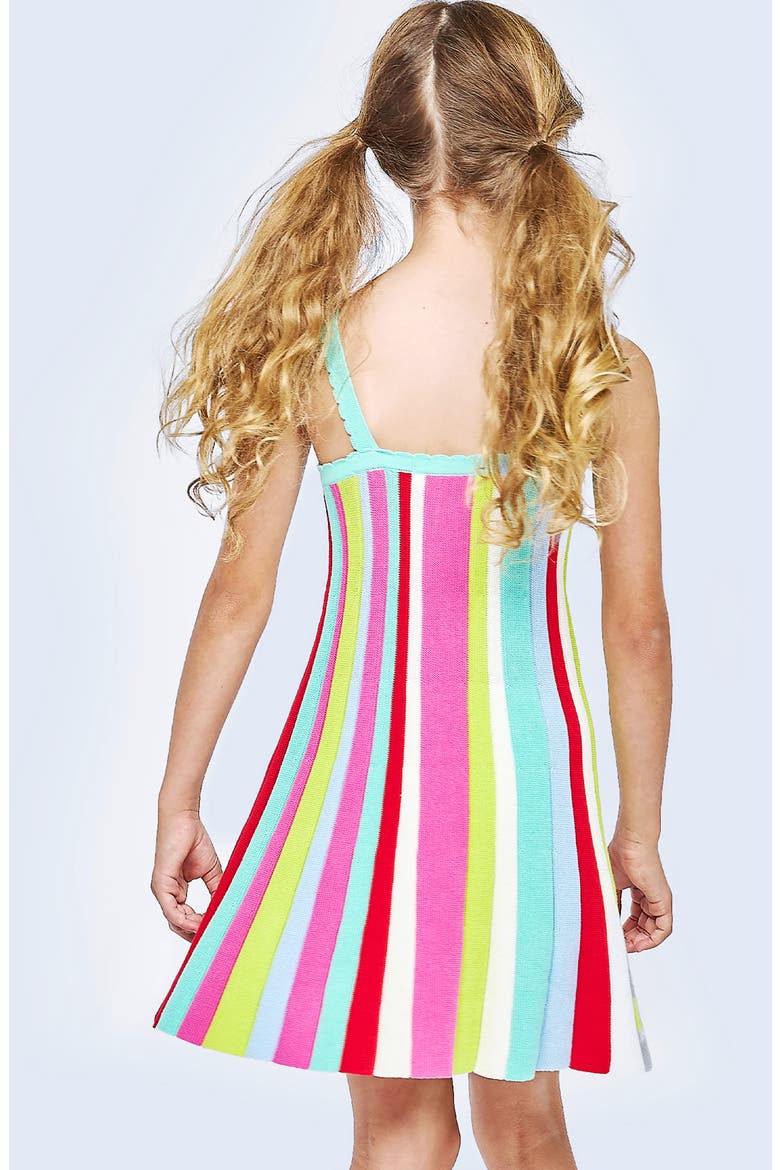 Kids' Vertical Stripe Fit Dress, Alternate, color, TEAL MULTI