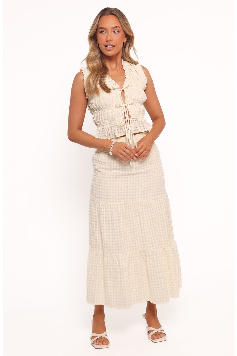 Farica Seersucker Gingham Midi Skirt, Alternate, color, CREAM