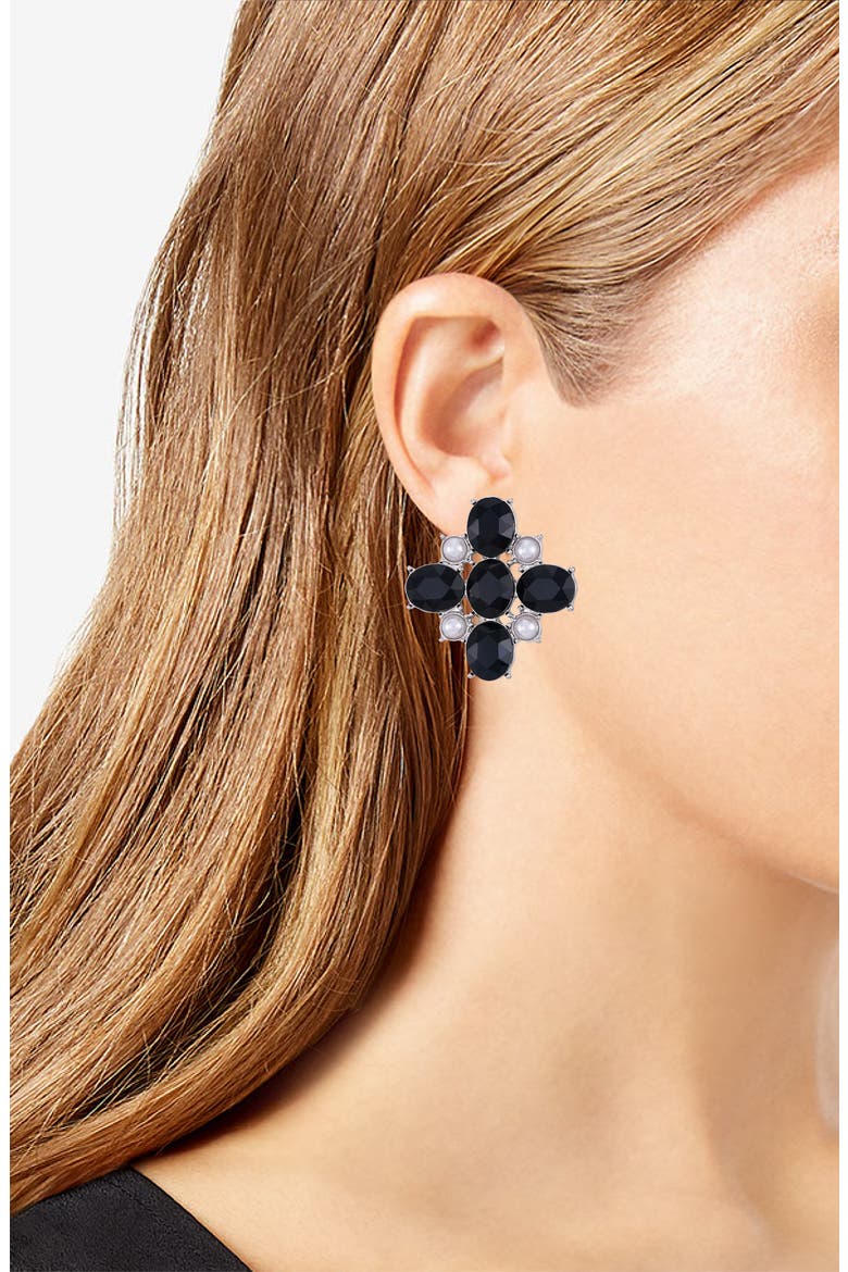 Crystal Clip-On Earrings, Alternate, color, SILVER TONE