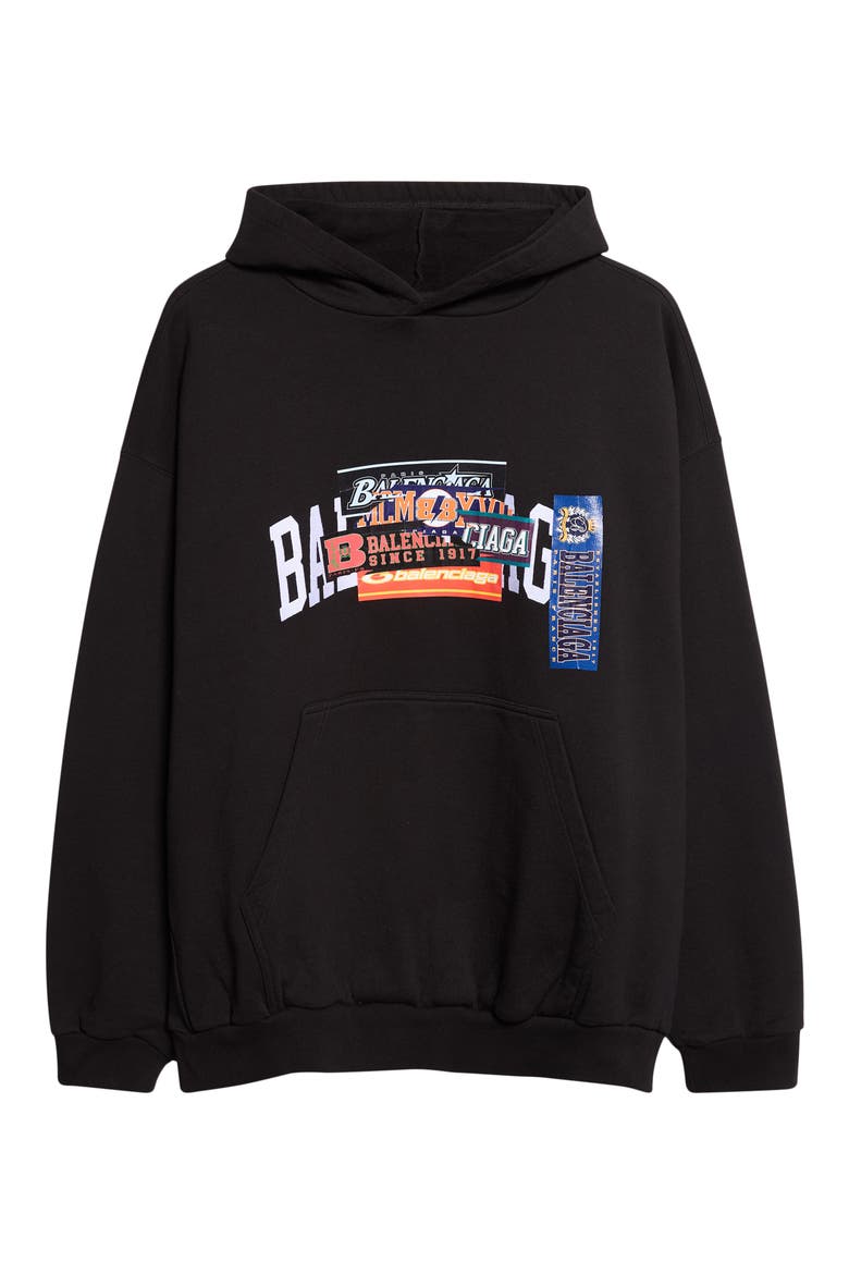 Medium Fit Bumper Stickers Appliqué Graphic Hoodie, Alternate, color, BLACK