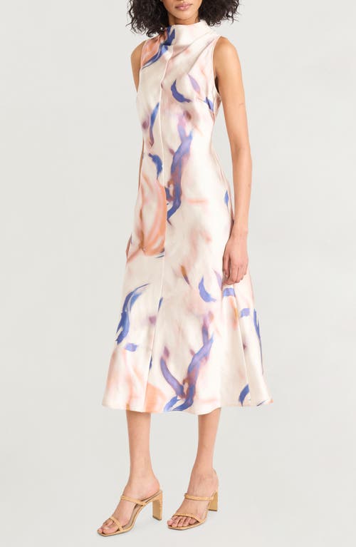 Luxely Print Sleeveless Satin Midi Dress In Multi