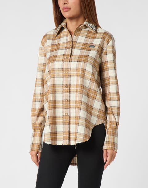 Checked Oversize Shirt Ls Strass Flame Women