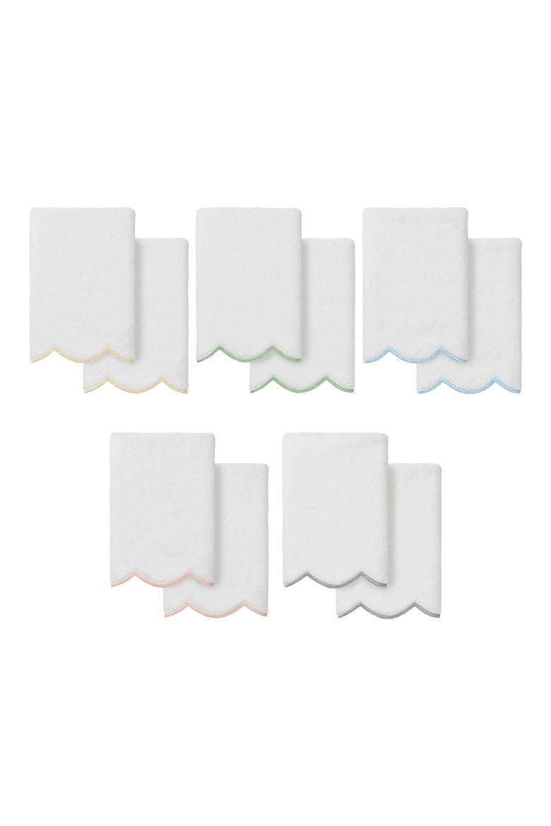 Adornia Embroidered Scallop 2-Piece Washcloth Set, Alternate, color, WHITE/ GRAY