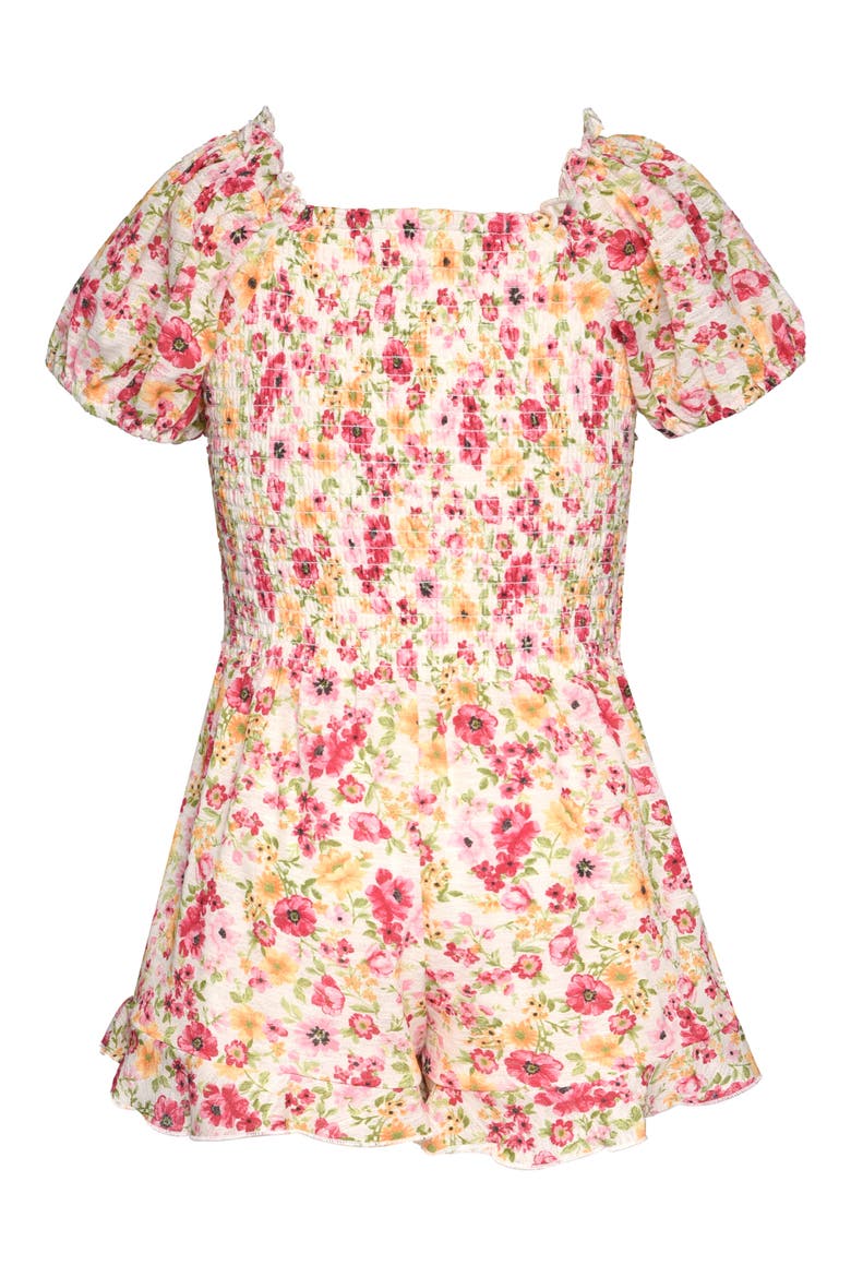 Kids' Floral Ruched Romper, Alternate, color, IVORY MULTI