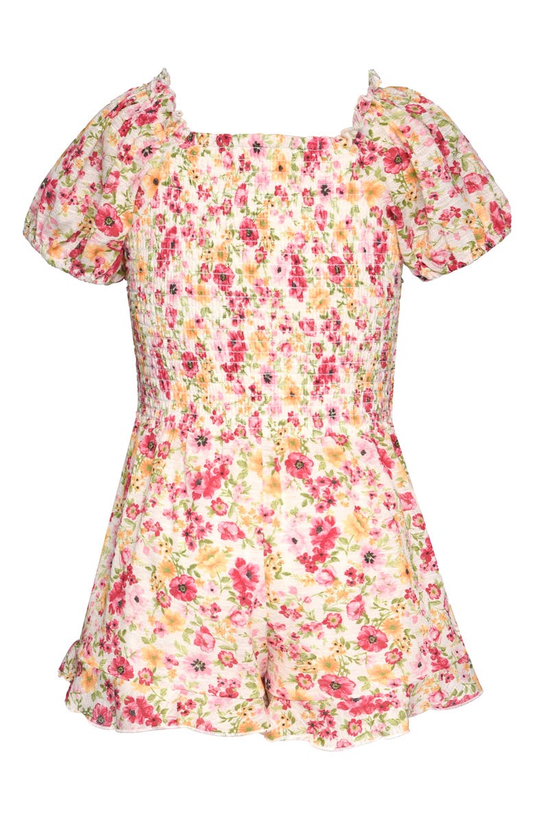 Hannah Banana Kids' Floral Ruched Romper, Alternate, color, Ivory Multi