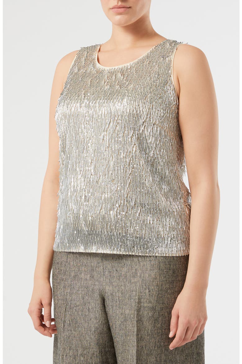 Celebre Sequin Sleeveless Top, Main, color, SILVER