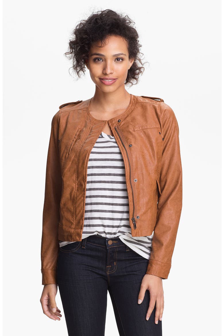 Collarless Faux Leather Scuba Jacket, Main, color, CANYON