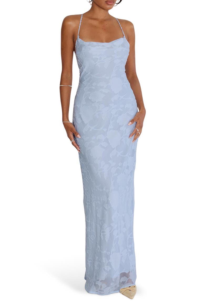 Celena Floral Burnout Maxi Dress, Main, color, BLUE BURNOUT