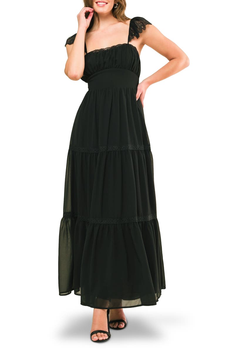 FLYING TOMATO Cap Sleeve Lace-Up Back Maxi Dress, Main, color,