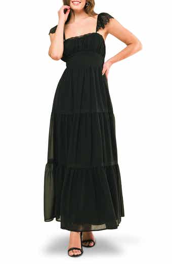 FLYING TOMATO Cap Sleeve Lace-Up Back Maxi Dress