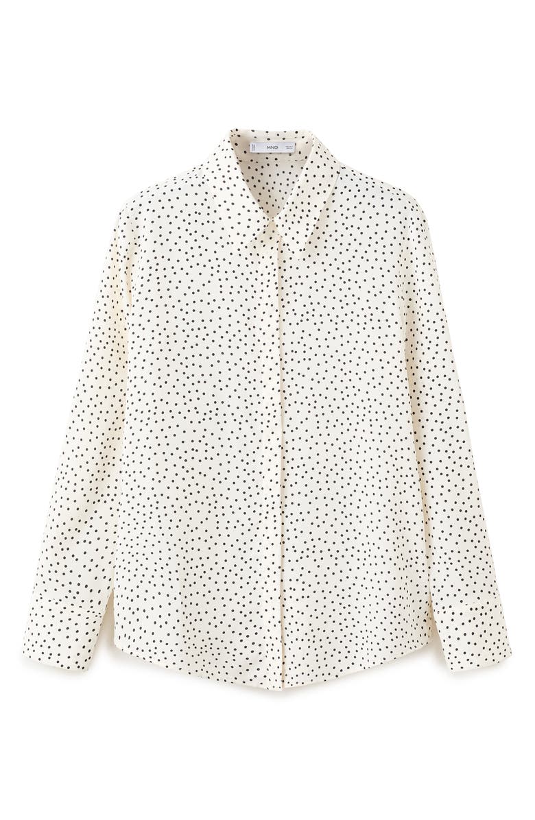 MANGO Dot Print Button-Up Shirt, Main, color, Black