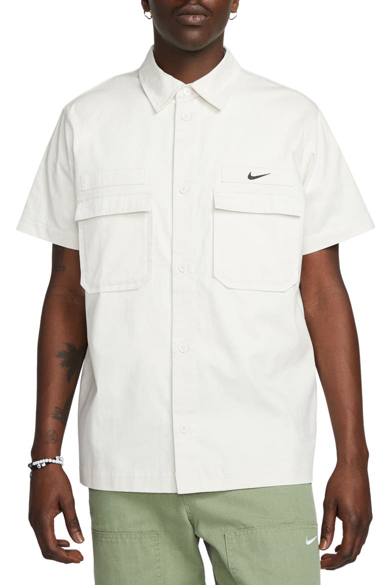 Woven Military Short-Sleeve Button-Down Shirt, Main, color, PHANTOM/ BLACK