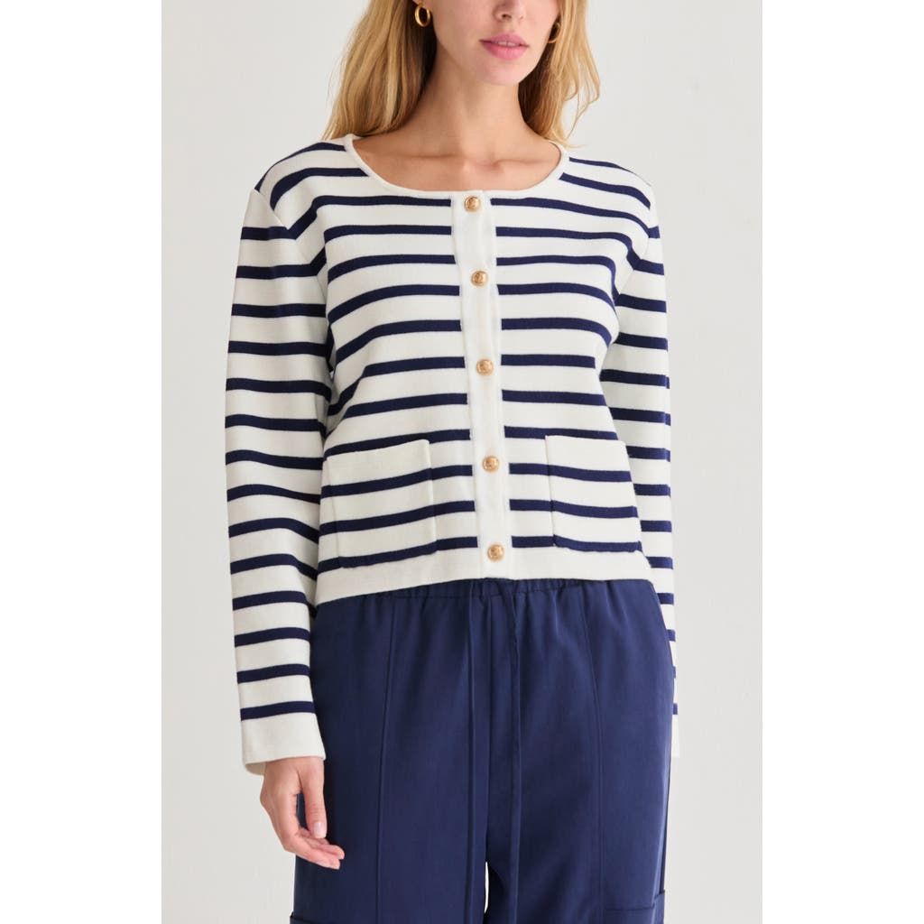 Crescent Striped Jacquard Knit Cardigan In White
