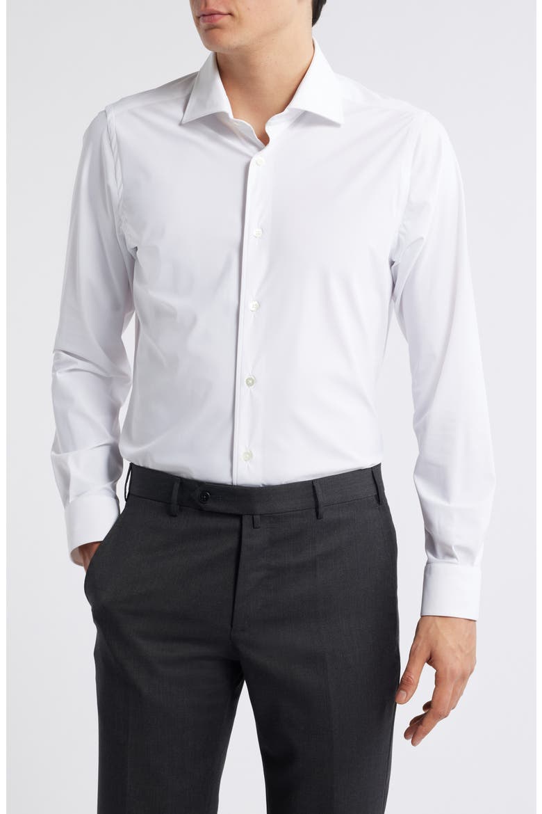 Piccadilly Solid Knit Nylon Blend Dress Shirt, Main, color, WHITE