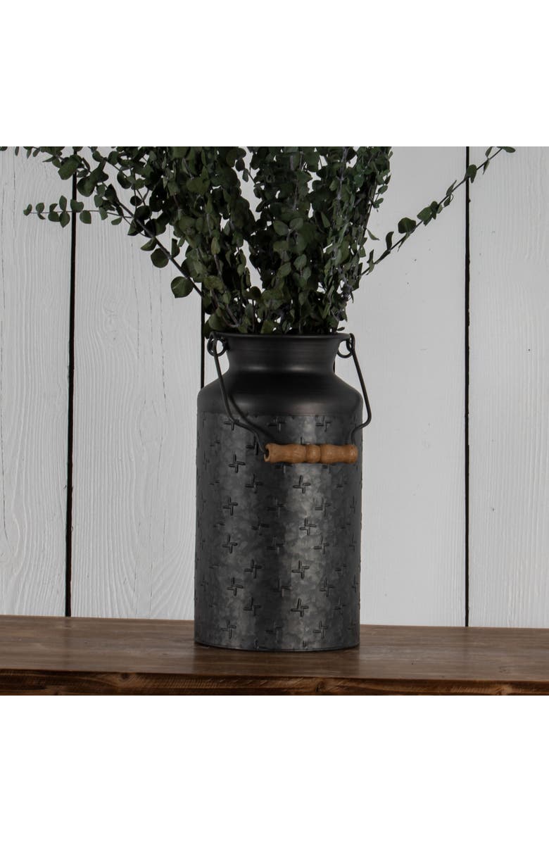 Foreside Home and Garden Black Galvanized Metal Decorative Vase with Wood Handle, Alternate, color, Black